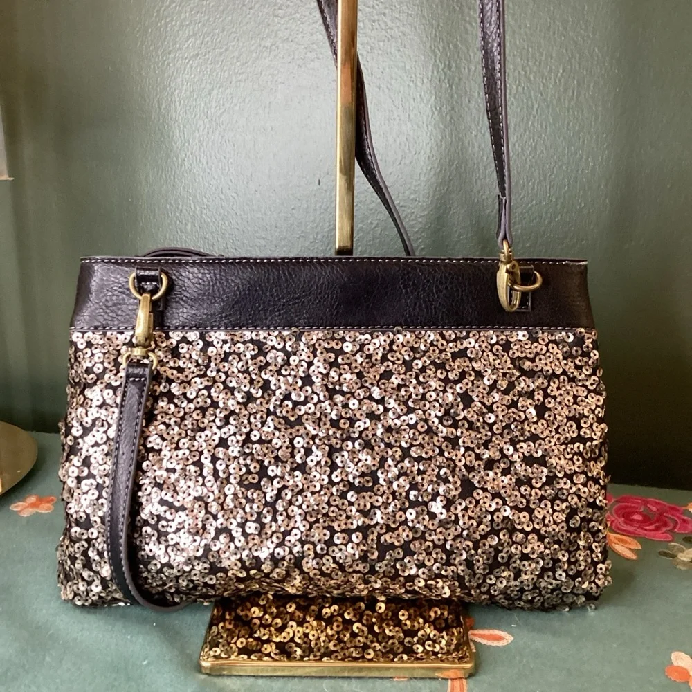 Chic Brown and Gold Sequin‎ Crossbody Bag